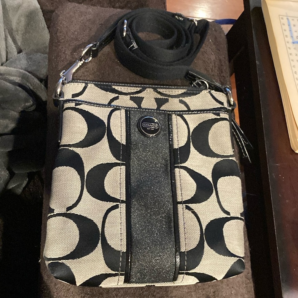 Coach Signature Black and Cream Crossbody Bag